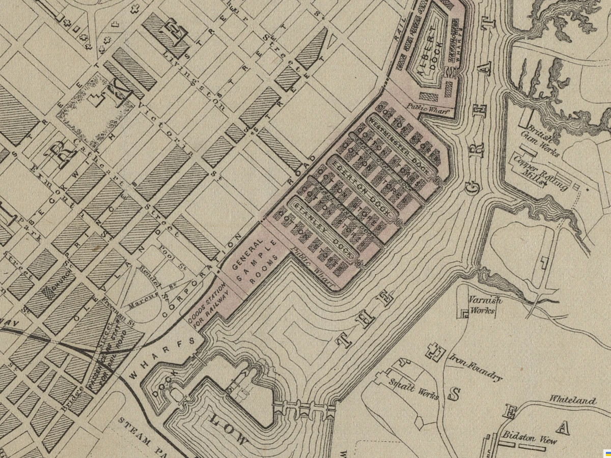 Extract of map 1844: Plan of Docks and Warehouses, Birkenhead
