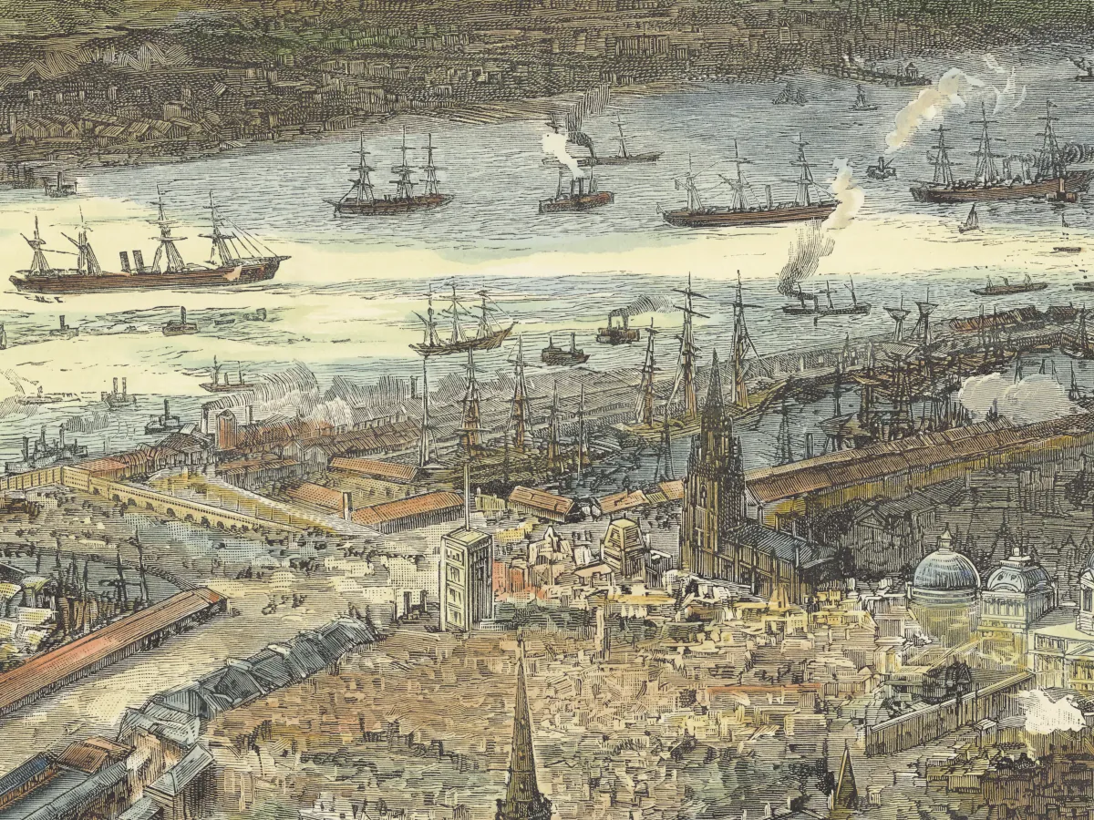 Extract of map 1885: Brewer & Wyllie – Bird’s Eye View of Liverpool, as seen from a balloon